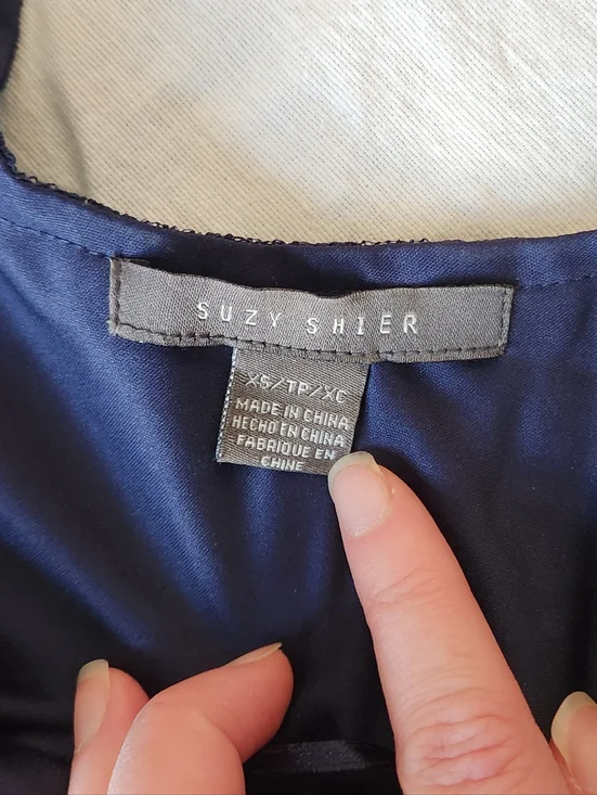 Suzy Shier Navy Lace Midi Dress with Ruffle Detail - Picture 9 of 12